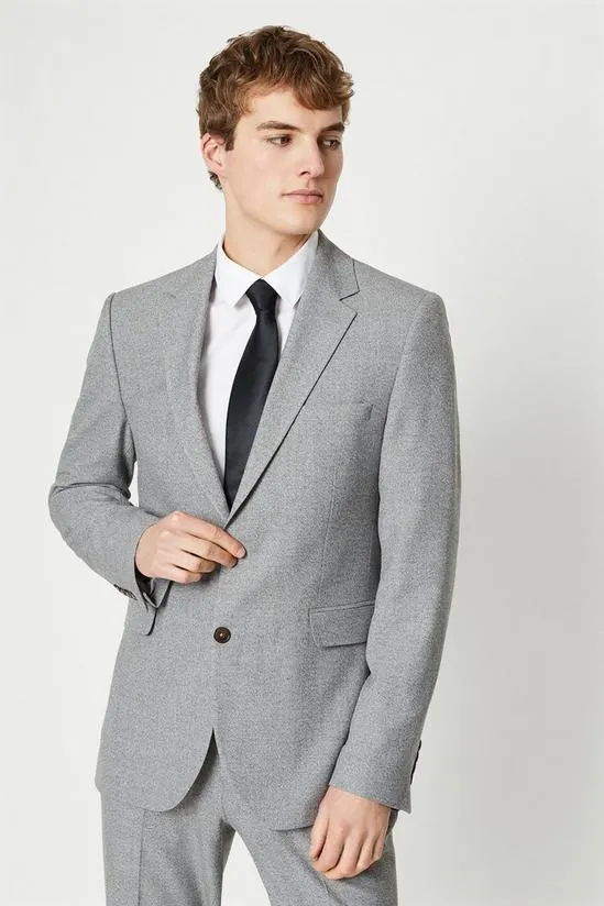 Grey Textured Semi Plain Suit Jacket