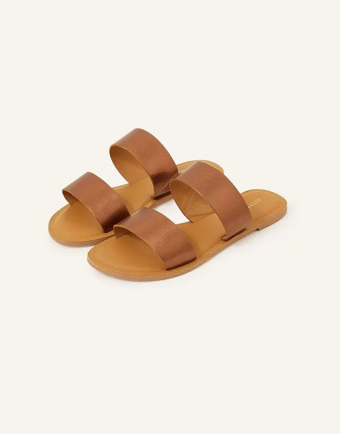 Leather Double Strap Sliders Bronze