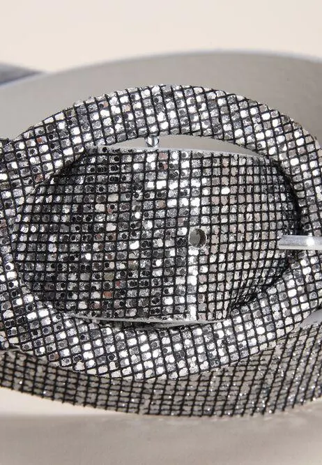 Womens Silver Sparkle Glitter Belt