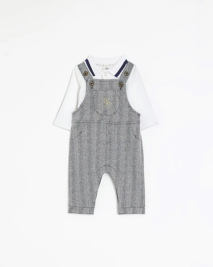 Baby boys navy herringbone dungarees set