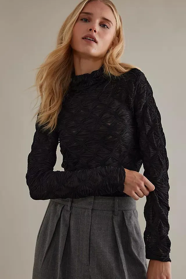 Talia Textured Mock-Neck Long-Sleeve Top