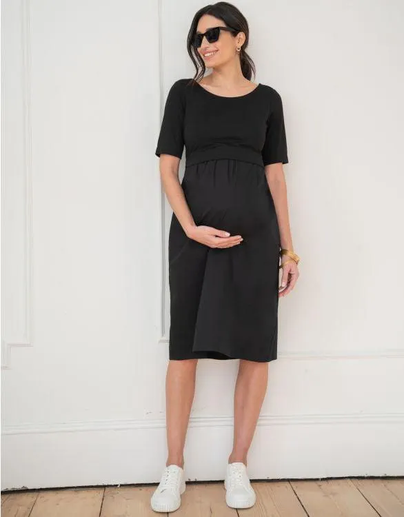 Cotton Poplin Maternity and Nursing Dress With Jersey Top