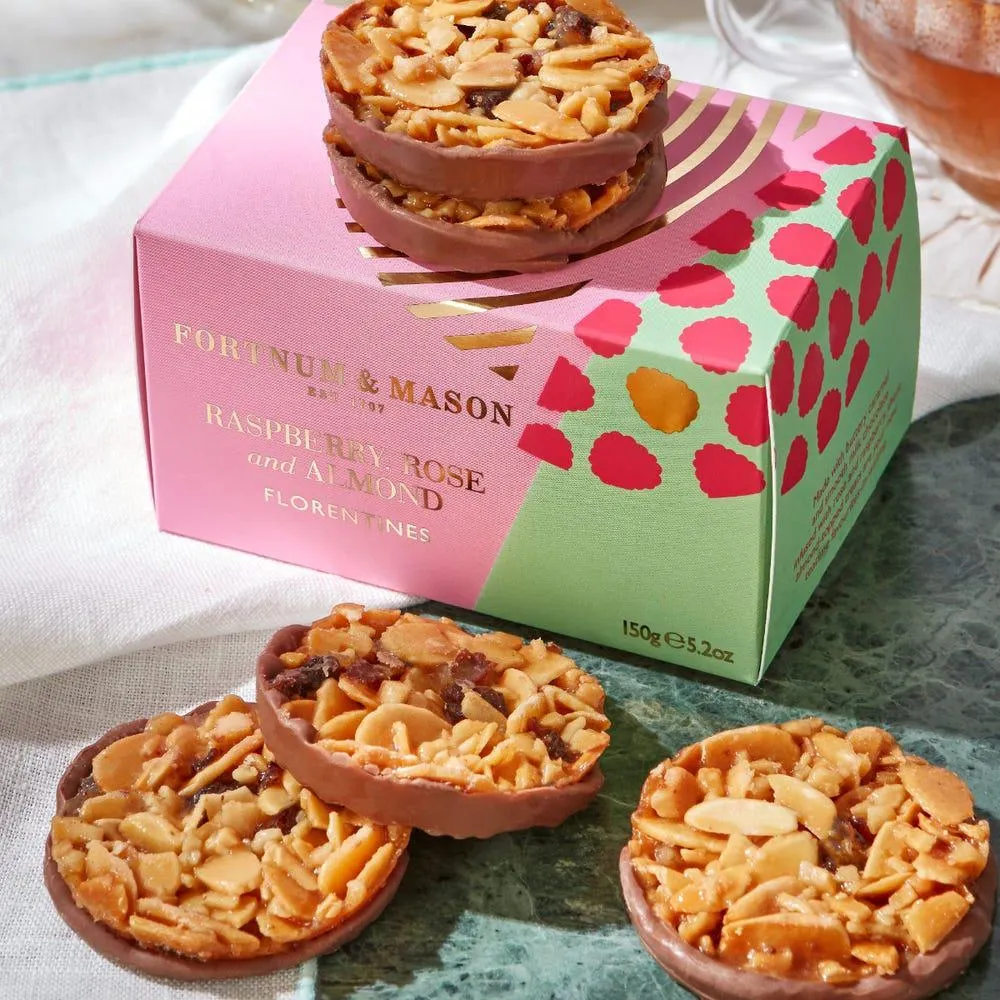 Raspberry & Rose Milk Chocolate Florentines, 150g