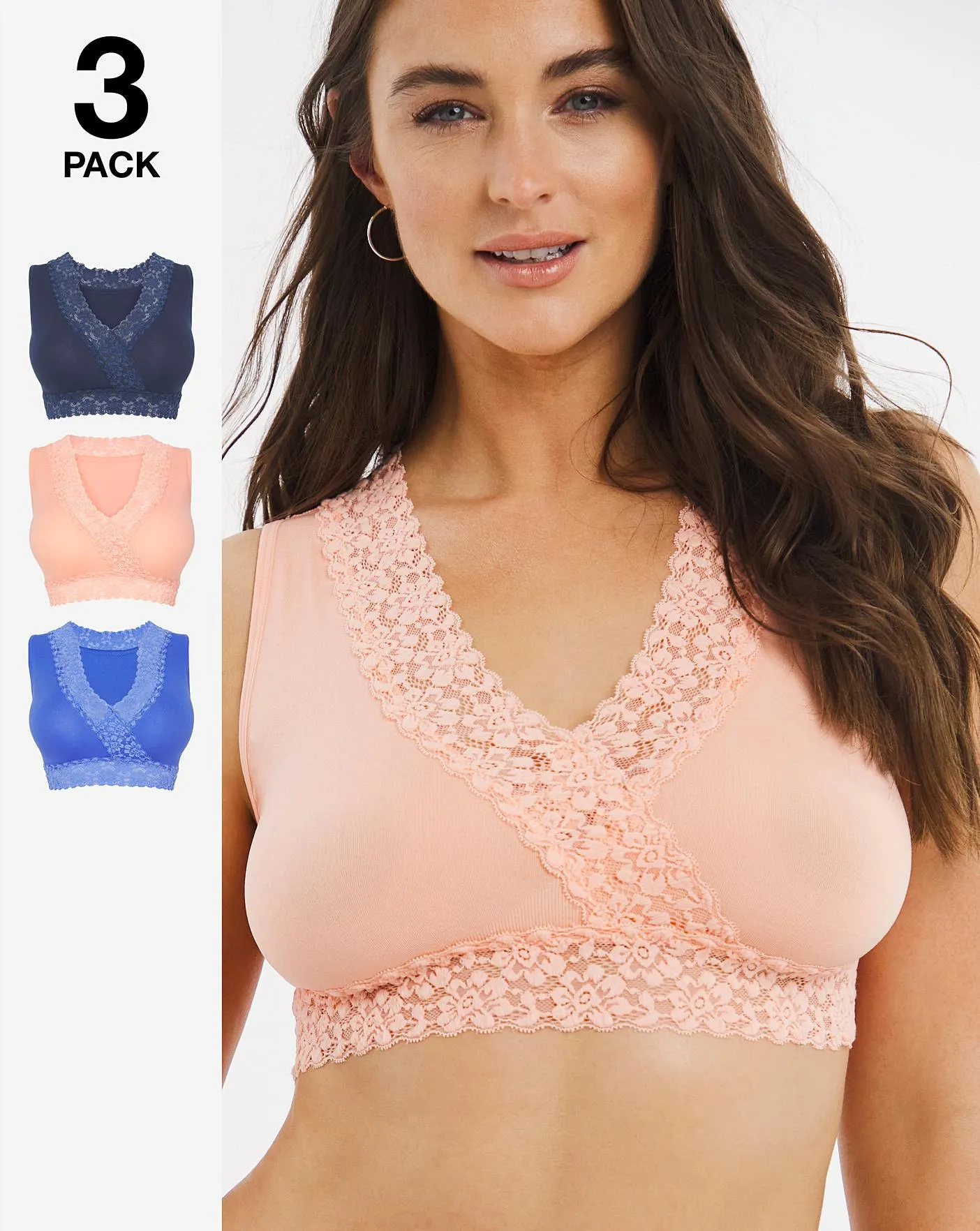 3 Pack Lace Trim Comfort Tops A-D