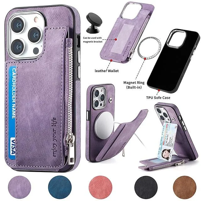 Phone Case For Apple Wallet Case iPhone 14 13 12 Pro Max Plus Wallet Magnetic Zipper Solid Colored TPU PC PU Leather