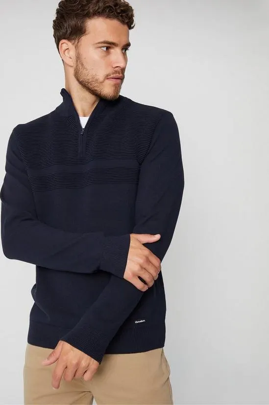 'Foxwood' Rib Detail Crew Neck Quarter Zip Jumper