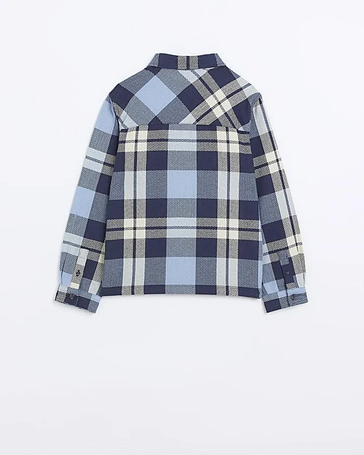 Boys Navy Check Textured Shacket