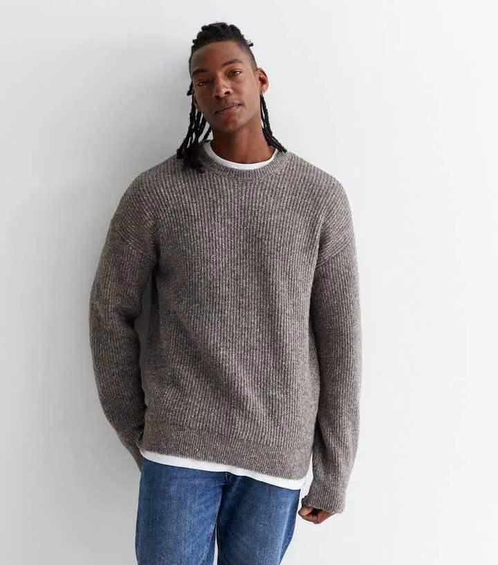 Light Brown Ribbed Knit Oversized Jumper