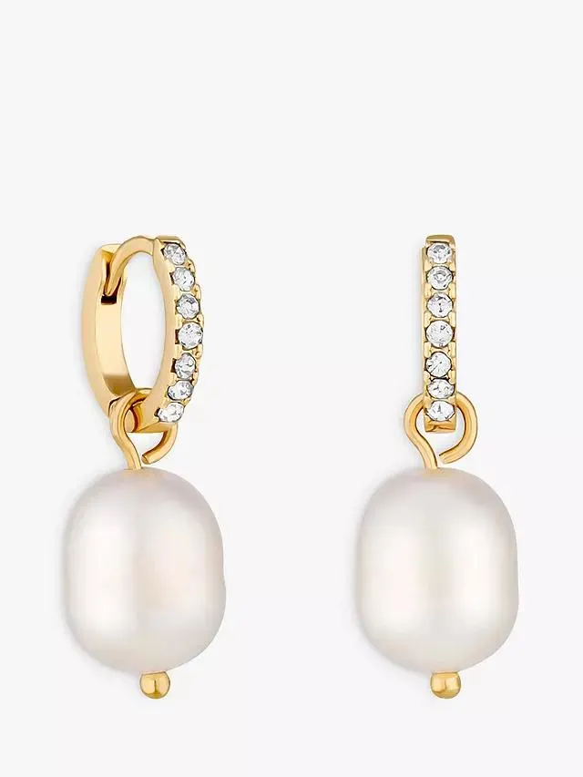 Jon Richard Cubic Zirconia & Pearl Hoop Earrings, Gold