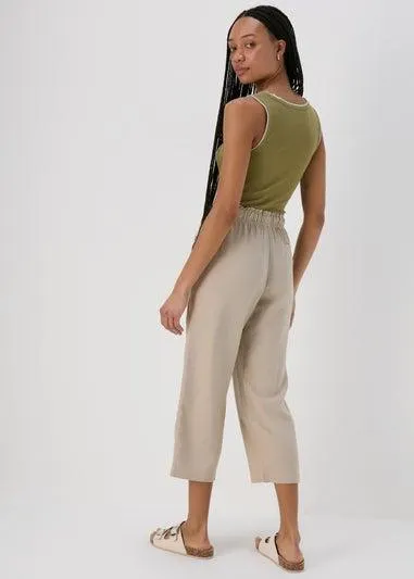 Stone Linen Tapered Crop Trousers - Size 18