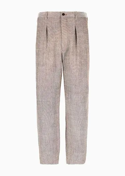Jacquard wool, silk and linen single-darted trousers