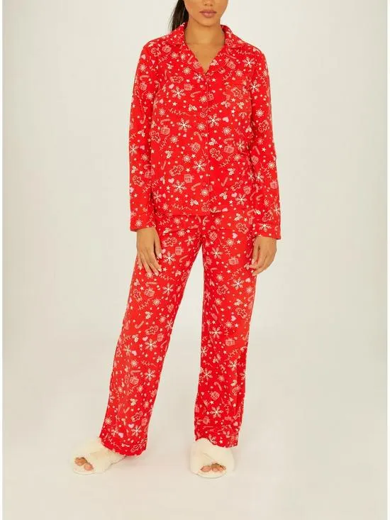 Christmas Print Fleece Pj In A Bag - Red