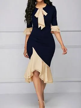 Dark Blue Contrast Ruffle Trim Bodycon Mini Dress