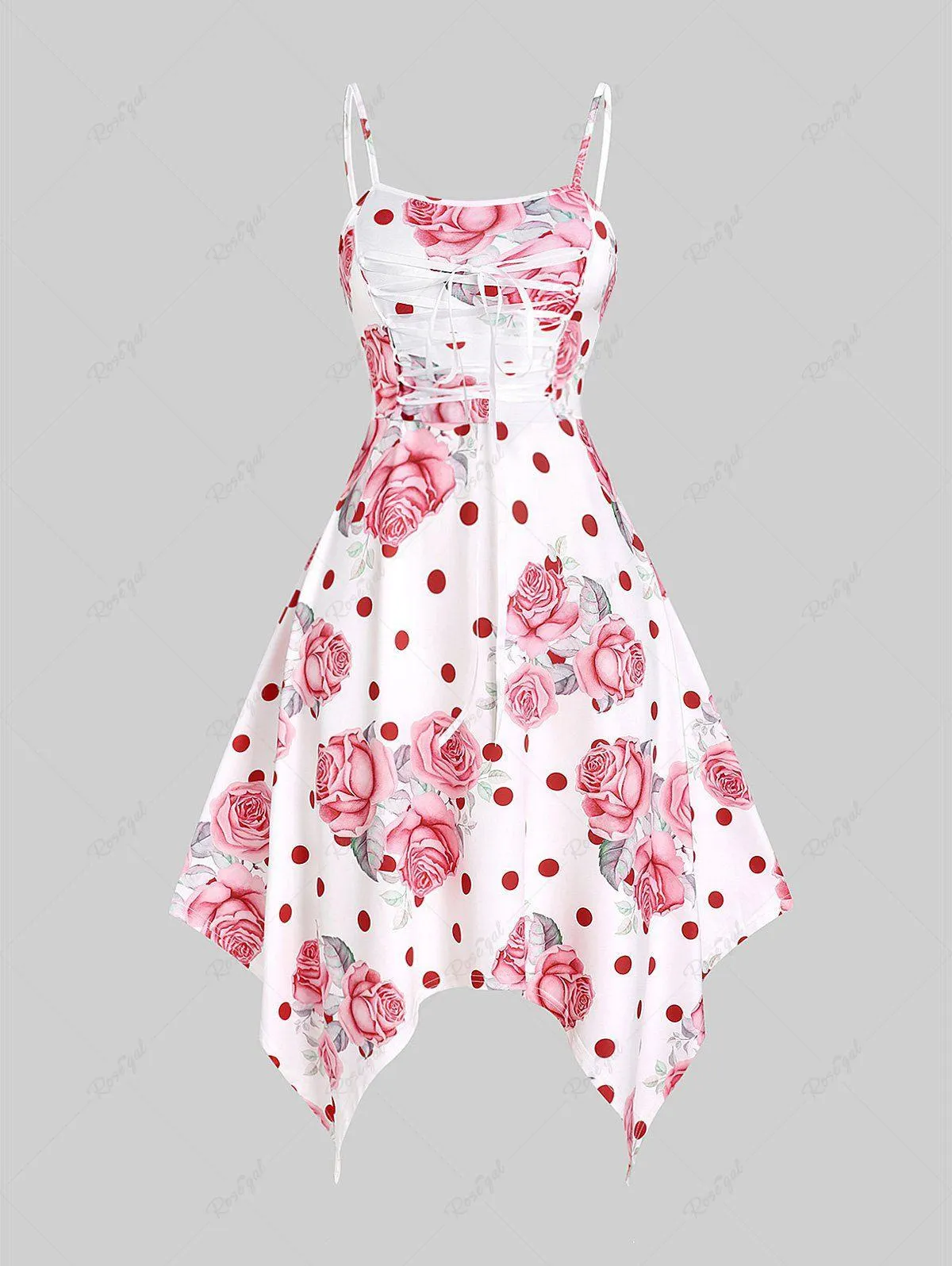 Plus Size Rose Print Lace Up Midi Handkerchief Dress - 4x | Us 26-28