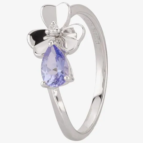 9ct White Gold Diamond Pear Shaped Tanzanite Flower Ring