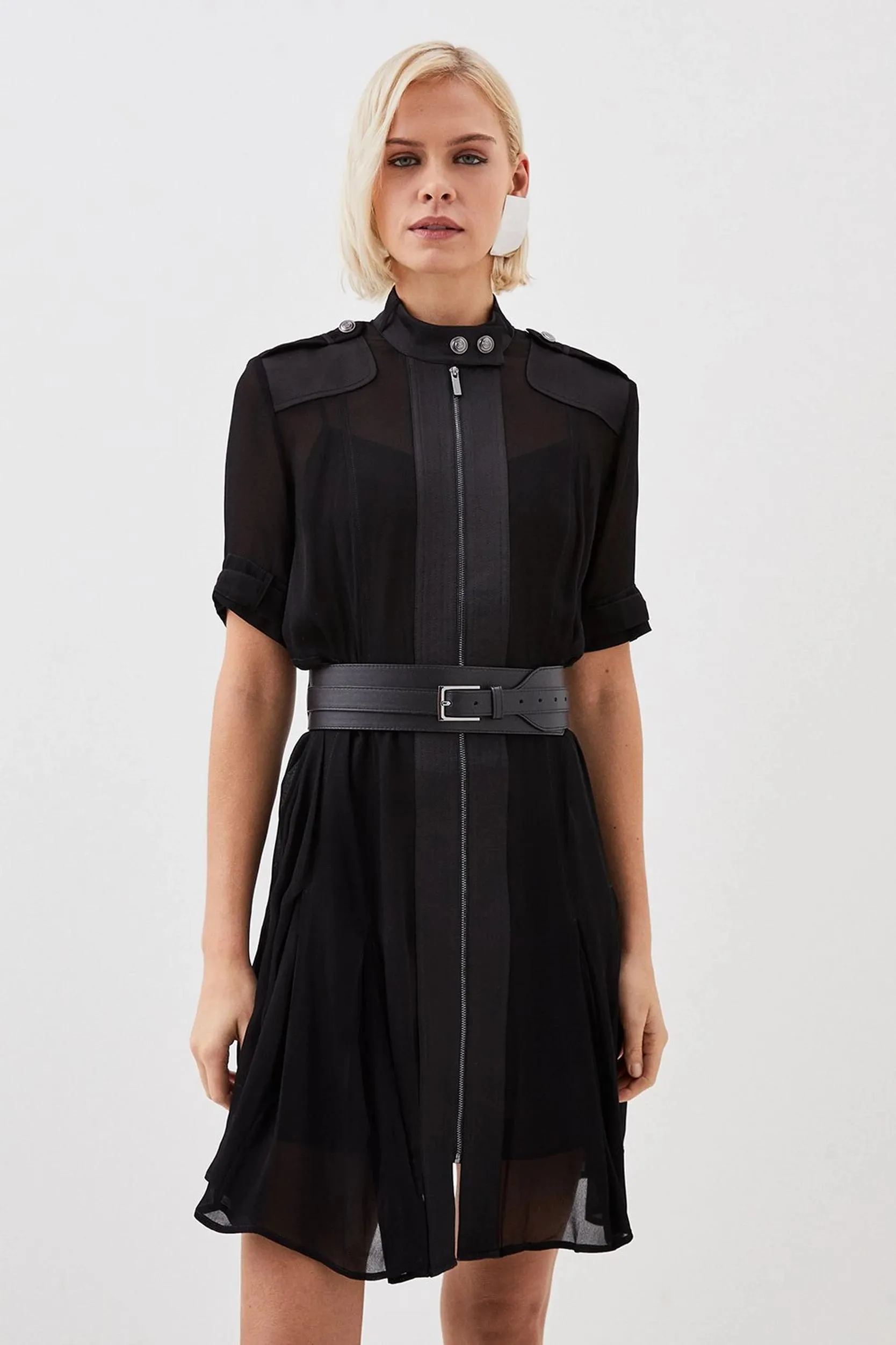 Contrast Panel Sheer Short Sleeve Woven Mini Dress