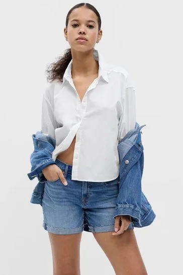 Denim Mid Rise Girlfriend Shorts