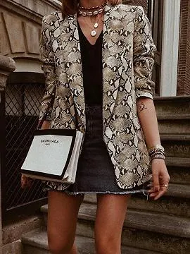 Brown Snakeskin Print Long Sleeve Blazer