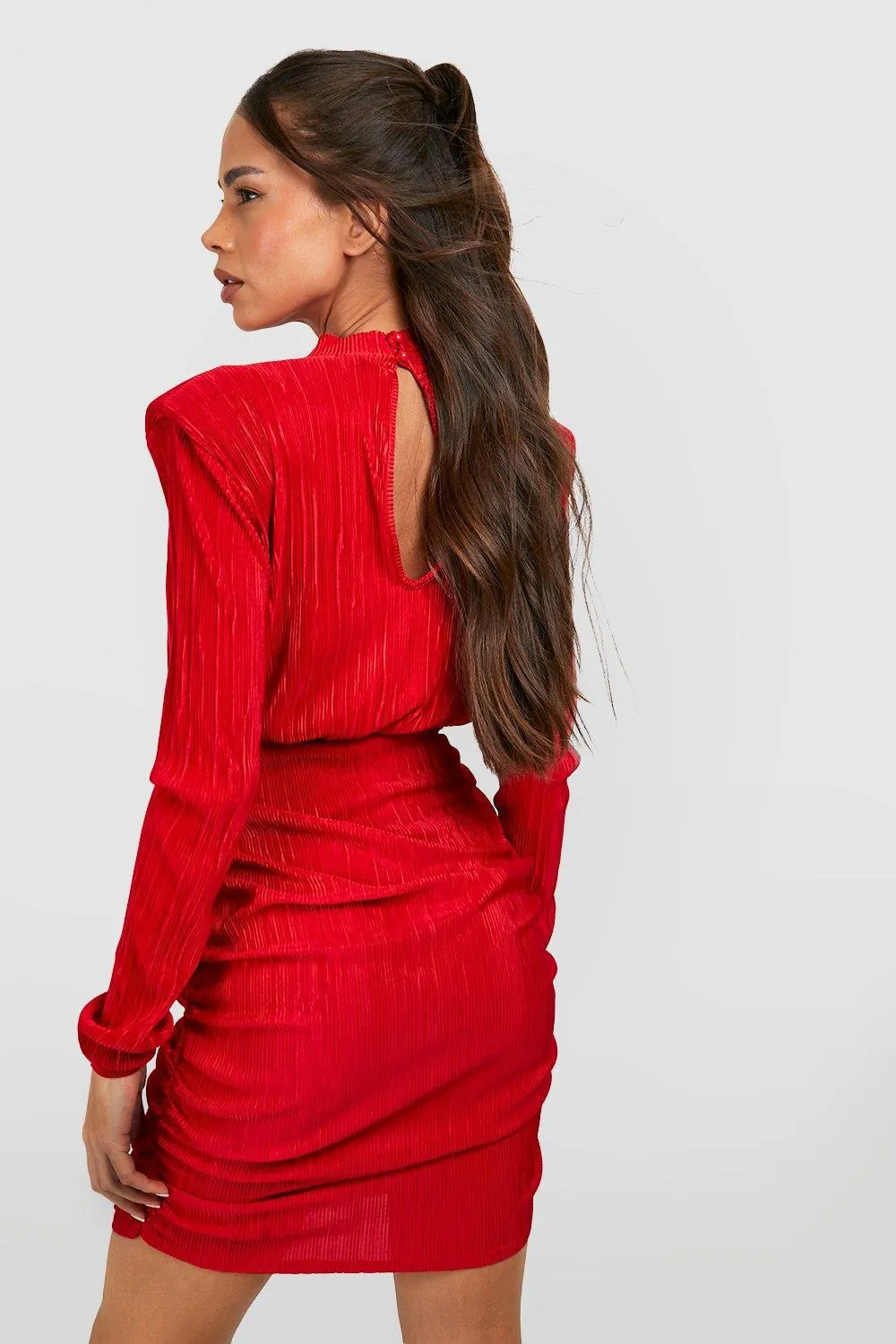 High Neck Plisse Bodycon Dress