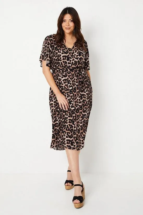 Curve Animal Print Button Through Midi Dress