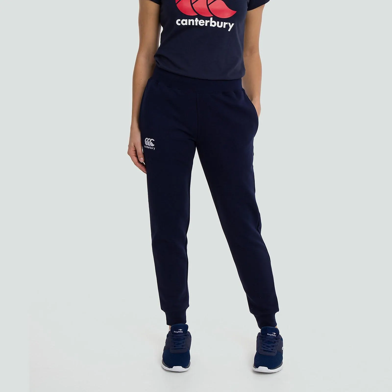 WOMENS TAPERED CUFFED FLEECE PANTS NAVY