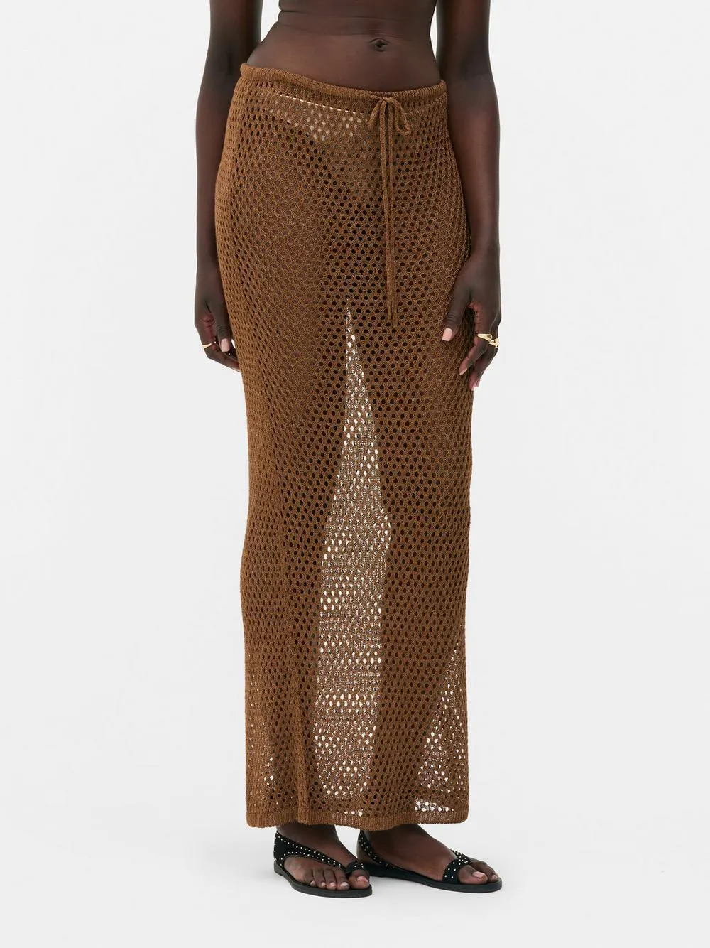 Rita Ora Knitted Mesh Maxi Skirt