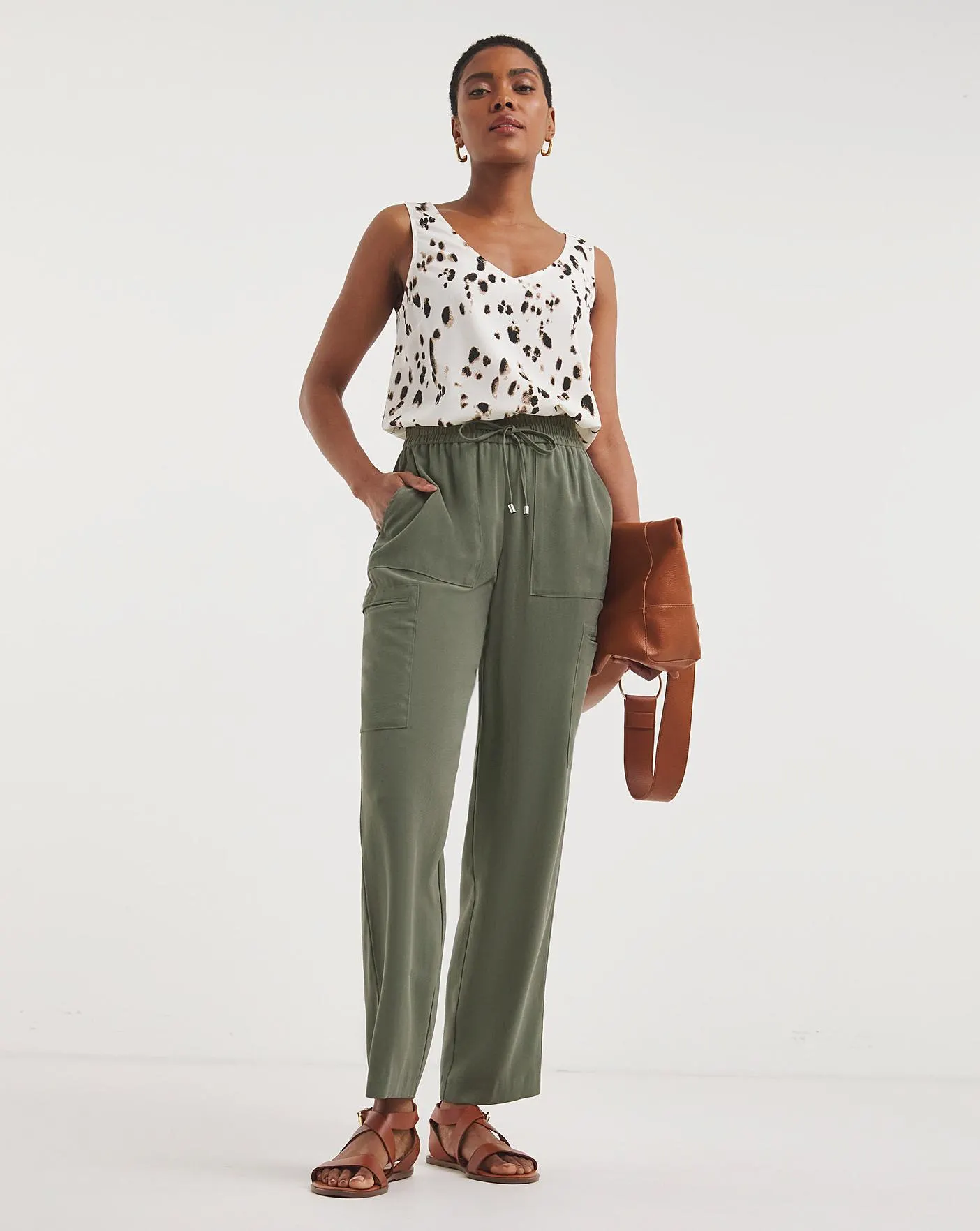 Khaki Premium Soft Pull On Cargo Detail Trouser