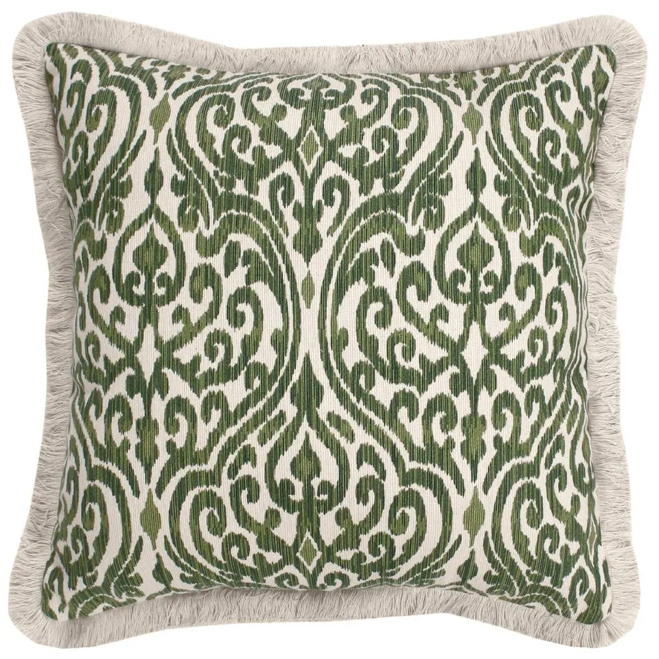 Printed Fringe Cushion - Green
