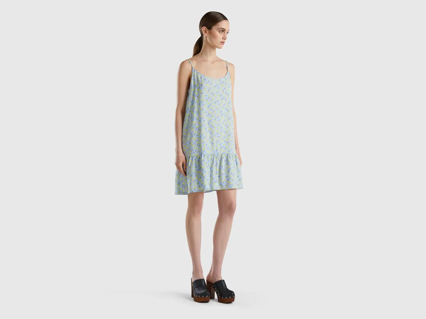 Sky blue dress with cherry pattern