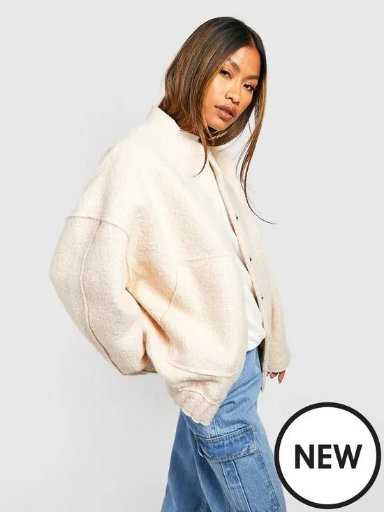 Oversized Wool Bomber Jacket - Cream