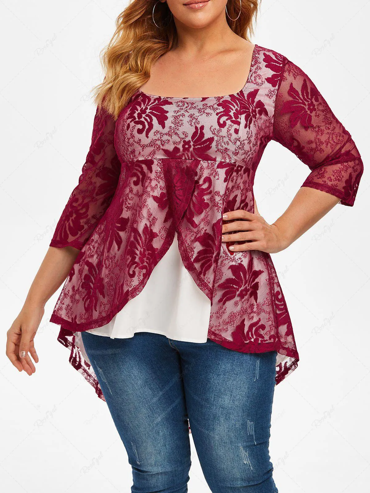 Plus Size Floral Lace Tulip Hem Blouse - 2x | Us 18-20