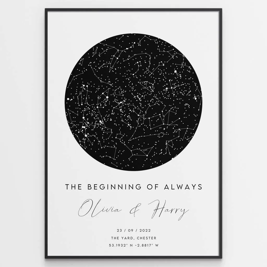 Engagement Gift Personalised Star Map Print Present