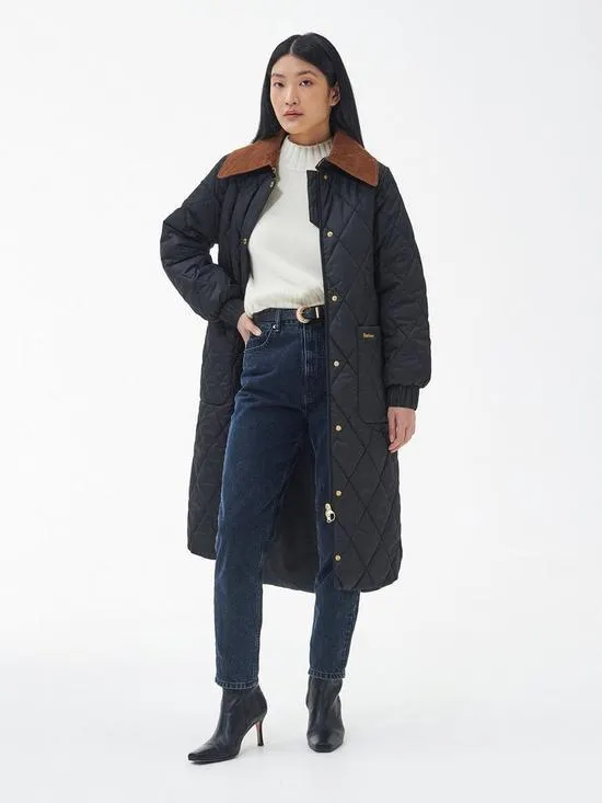 Marsett Cord Collar Quilted Coat - Black