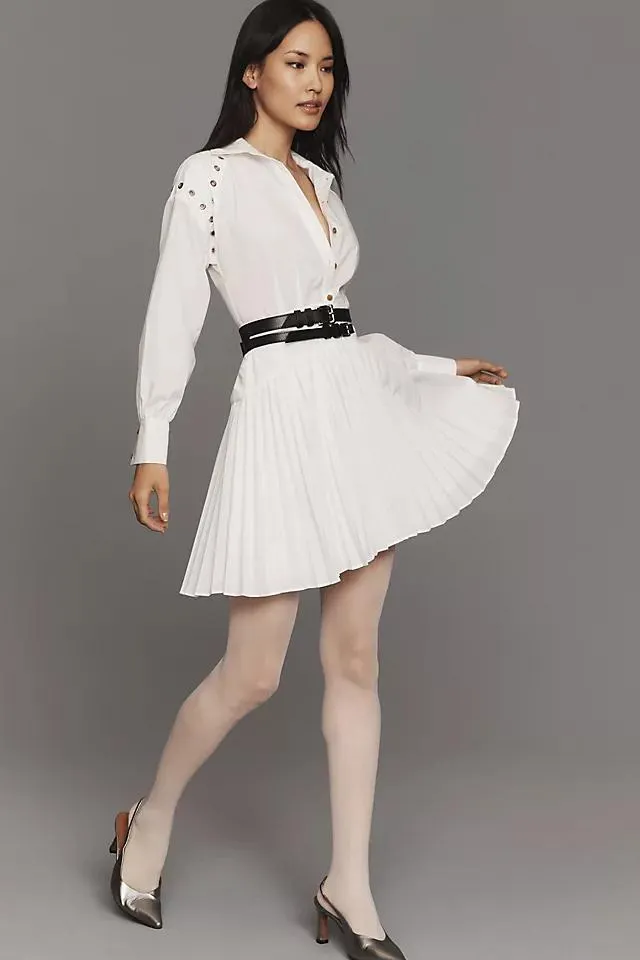 By Anthropologie Long-Sleeve Pleated Mini Shirt Dress