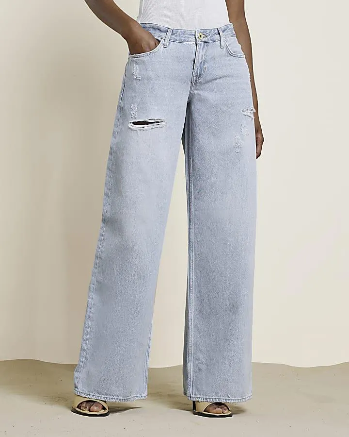 Blue low rise wide leg jeans