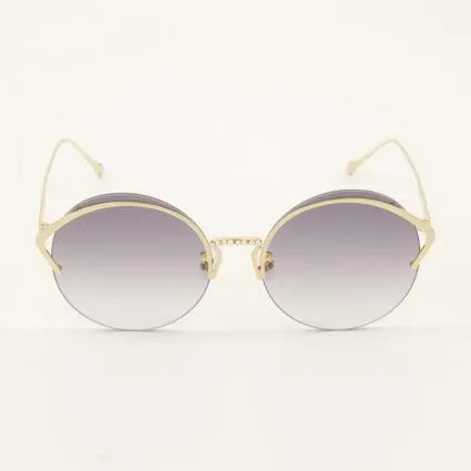Grey & Gold Round Rimless Sunglasses