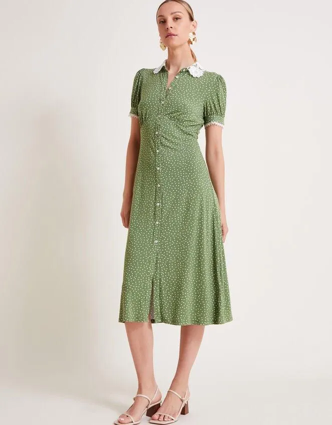 Clea Spot Jersey Midi Dress Green