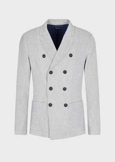 Double-breasted jacket in cashmere and silk jacquard