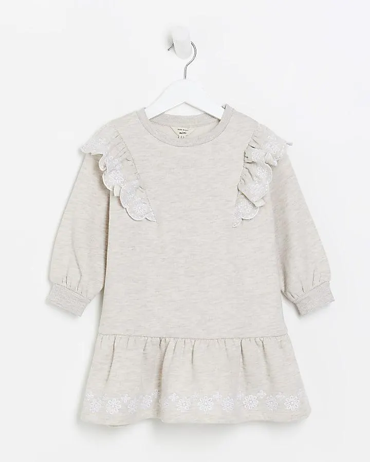 Mini girls beige frill jumper dress