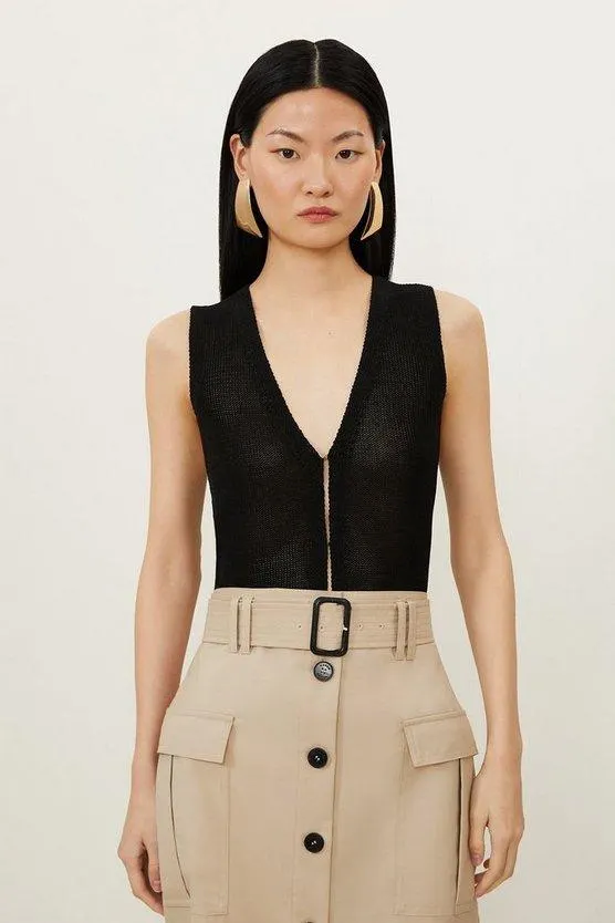 Corded Cotton Blend Knit Waistcoat