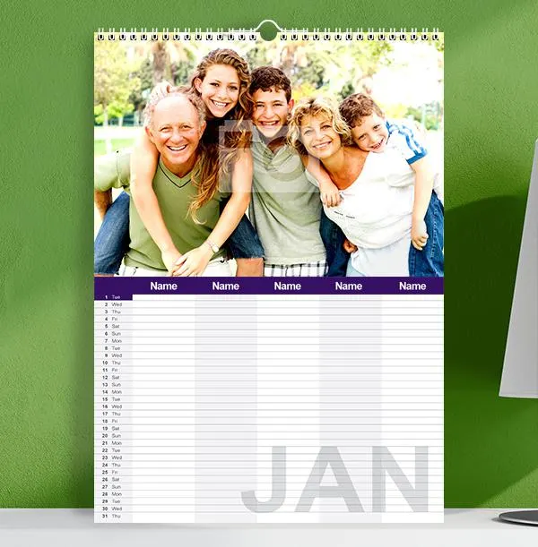 Personalised Family Calendar For Five