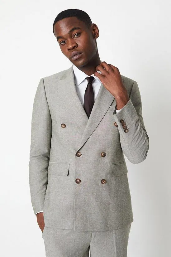 Monaco Linen Double Breasted Slim Suit Jacket