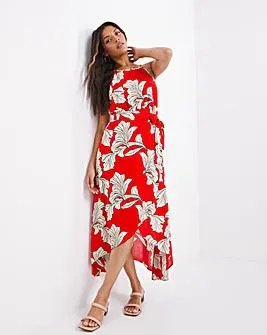 Floral Halter Neck Hi Lo Wrap Dress