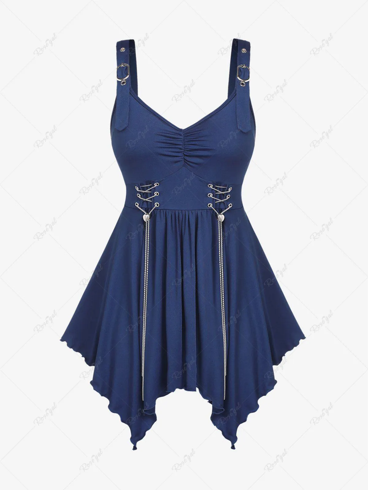 Plus Size Lace Up Buckles Handkerchief Ruched Tank Top - L | Us 12