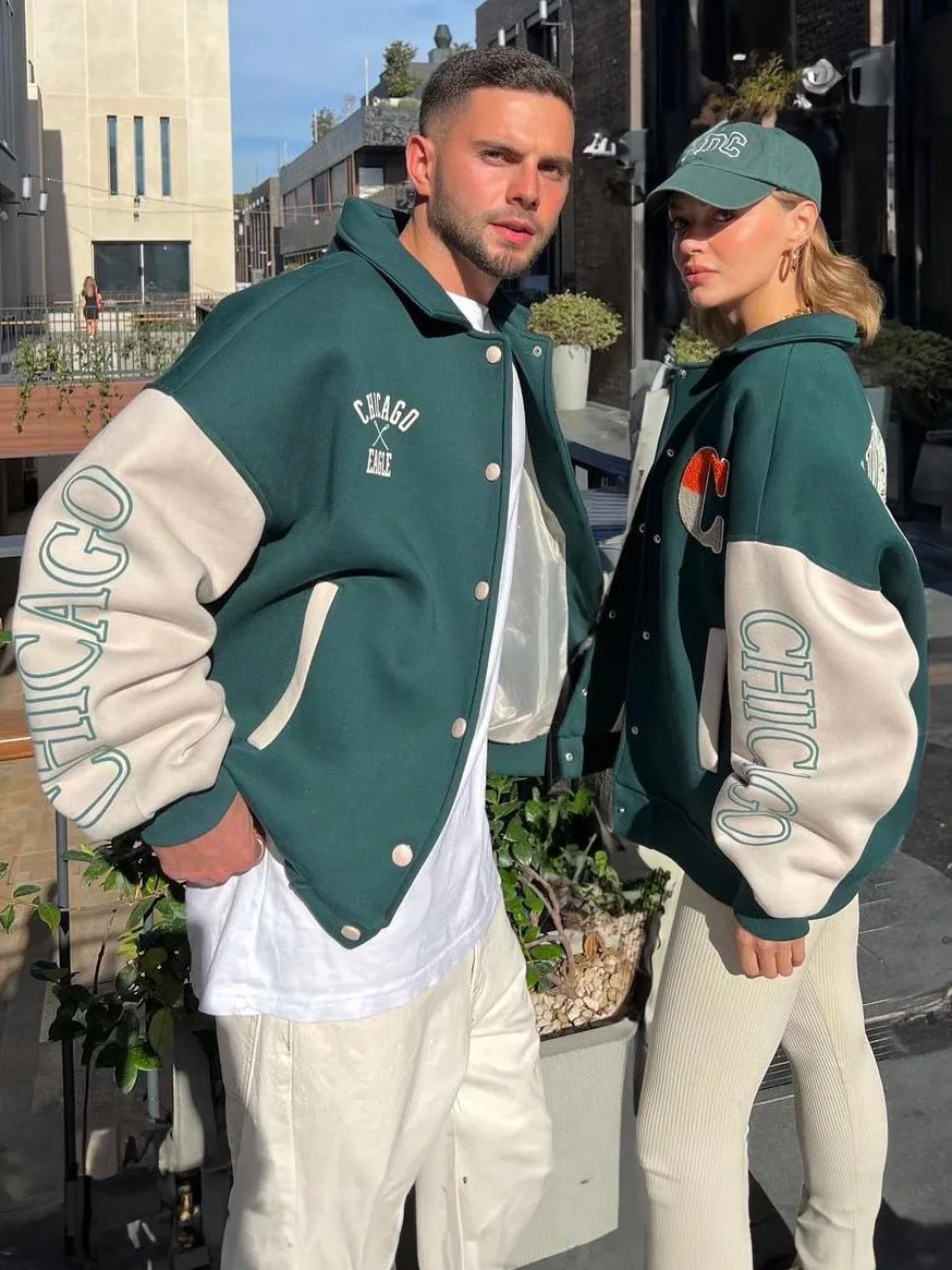 Bomber Jacket Oversized Dark Green Back To School Casual Outerwear