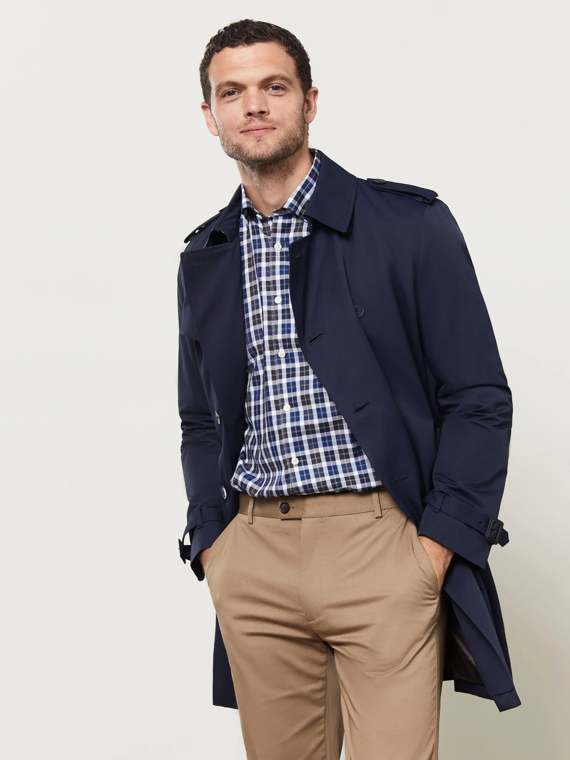 Murray Navy Cotton Blend Trench Coat