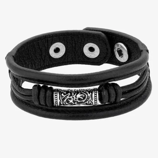 Wide Black Leather Bracelet
