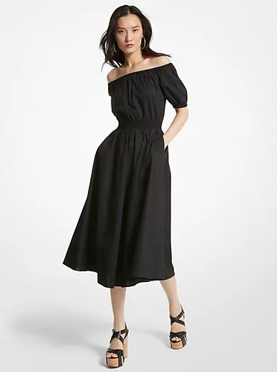 Stretch Organic Cotton Poplin Off-The-Shoulder Dress