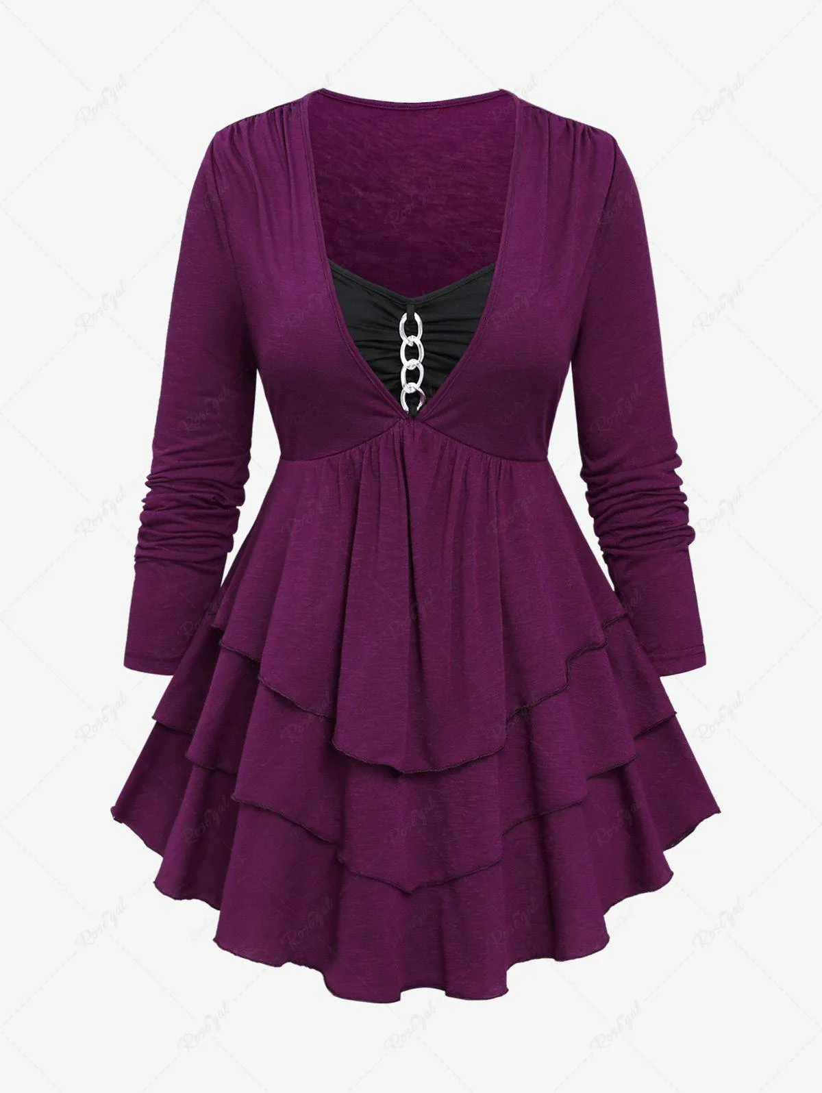 Plus Size Lettuce Chain Colorblock Long Sleeves Layered Tee - 4x | Us 26-28