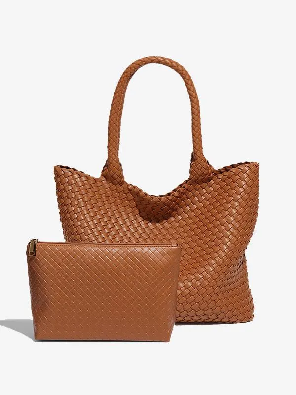 Women's Bags Coffee Brown PU Leather Horizontal Shape Ring Handle Plaid